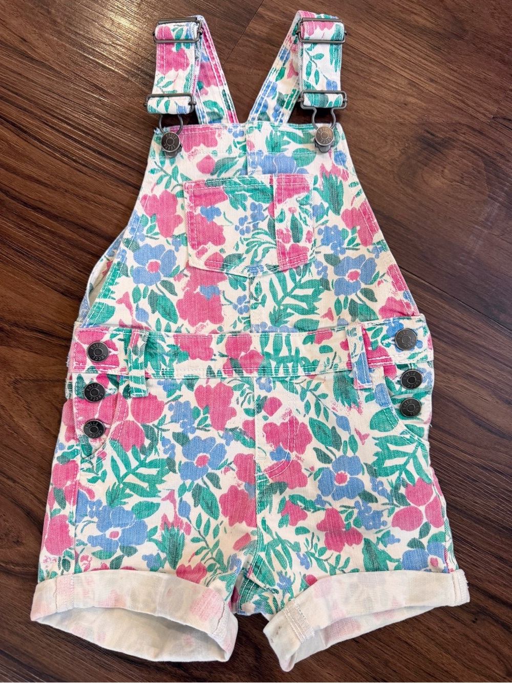 Girl’s Denim Floral Print Overalls